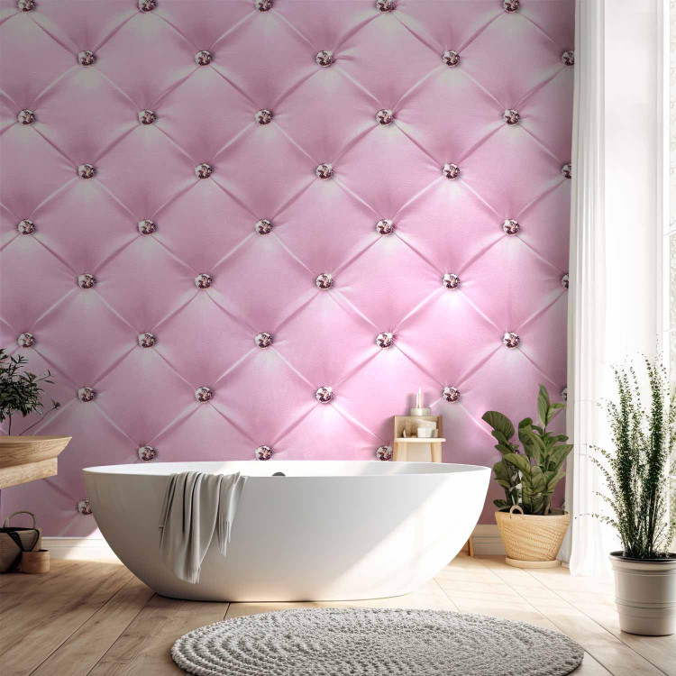 Wall Mural Pink lady - textured pink leather background with quilting and diamonds 89968 additionalImage 8