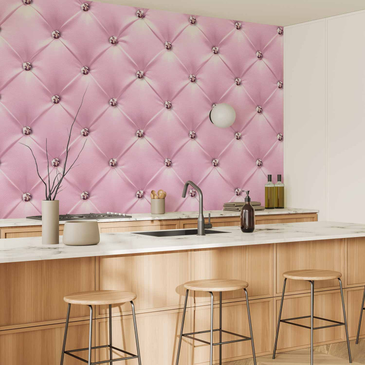 Wall Mural Pink lady - textured pink leather background with quilting and diamonds 89968 additionalImage 7
