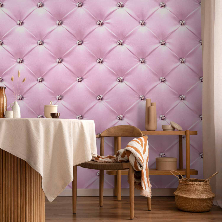Wall Mural Pink lady - textured pink leather background with quilting and diamonds 89968 additionalImage 6