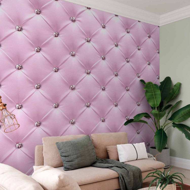 Wall Mural Pink lady - textured pink leather background with quilting and diamonds 89968