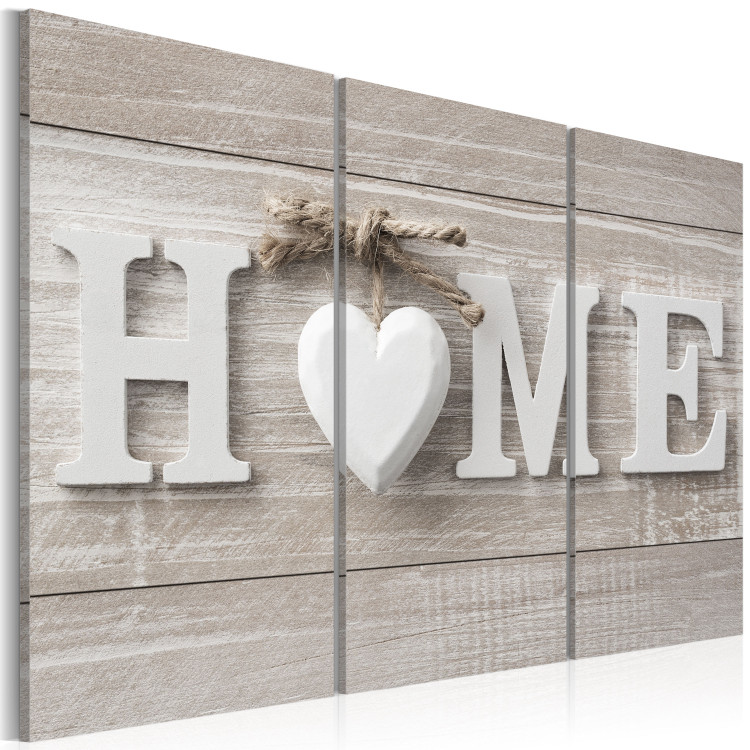 Canvas Art Print Home Comfort (3-part) - wooden white writing in retro style 94268 additionalImage 2