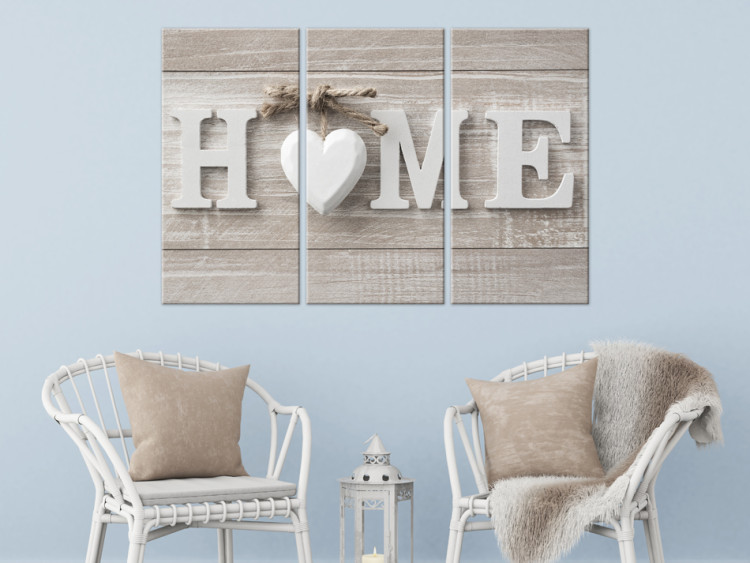 Canvas Art Print Home Comfort (3-part) - wooden white writing in retro style 94268 additionalImage 3
