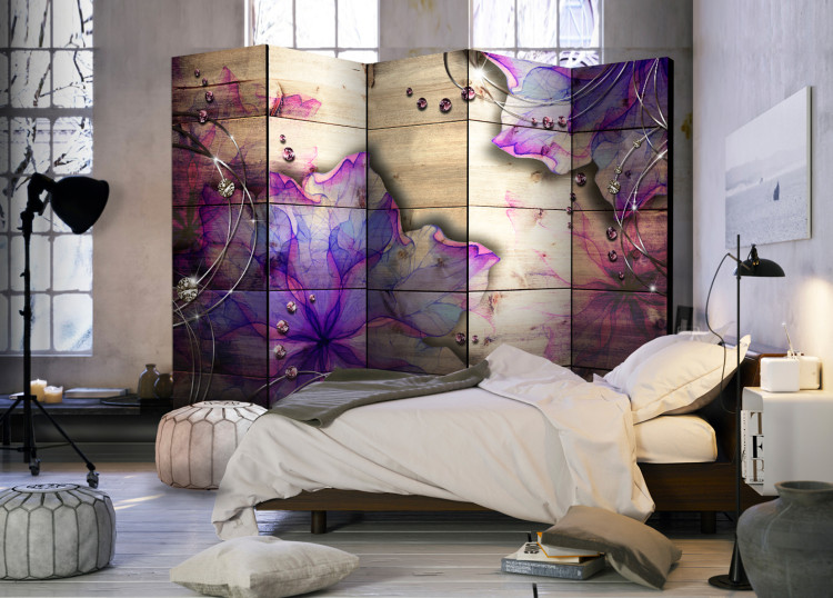 Folding Screen Purple Memory II - fillet flower on a wooden texture background 95268 additionalImage 2