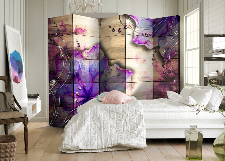 Folding Screen Purple Memory II - fillet flower on a wooden texture background 95268 additionalImage 4