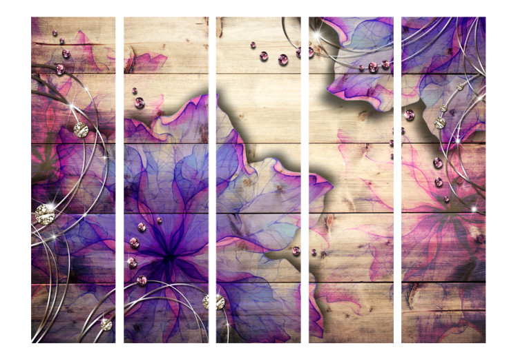Folding Screen Purple Memory II - fillet flower on a wooden texture background 95268 additionalImage 3