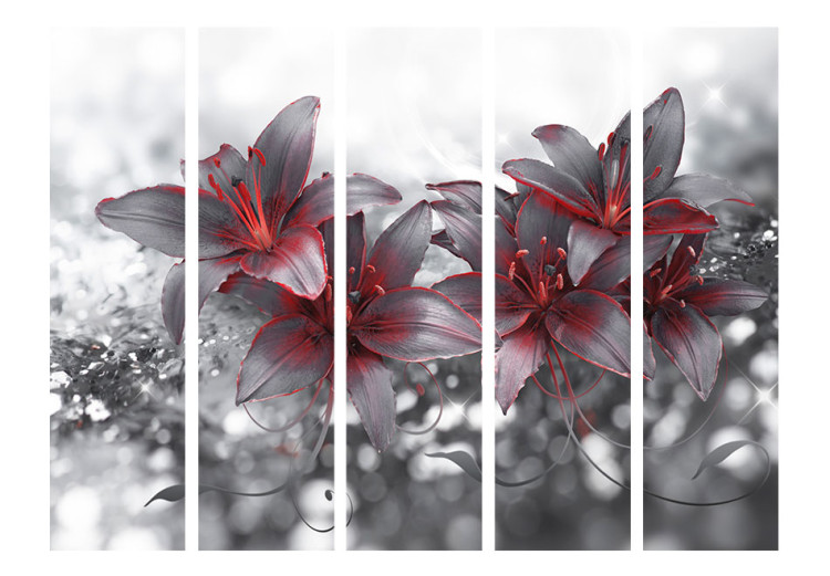 Room Divider Shadow of Passion II - black and white lilies with red details 95368 additionalImage 3