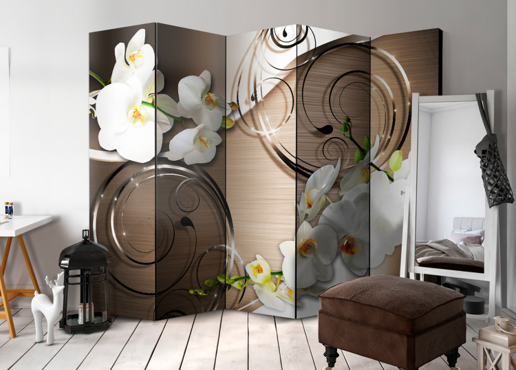 Room Divider Trust II - orchid flower on a background of metal and bronze ornaments 95668 additionalImage 2