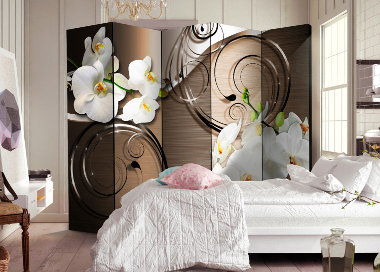 Room Divider Trust II - orchid flower on a background of metal and bronze ornaments 95668 additionalImage 4