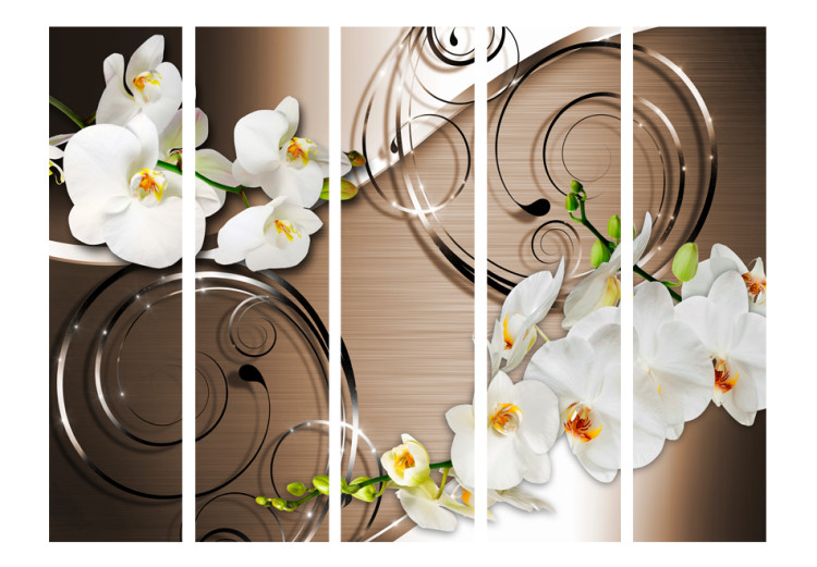 Room Divider Trust II - orchid flower on a background of metal and bronze ornaments 95668 additionalImage 3