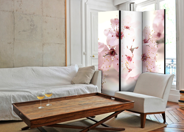 Room Divider Screen Cherry Blossom - pink oriental plant on a white background in a Zen motif 96068 additionalImage 4
