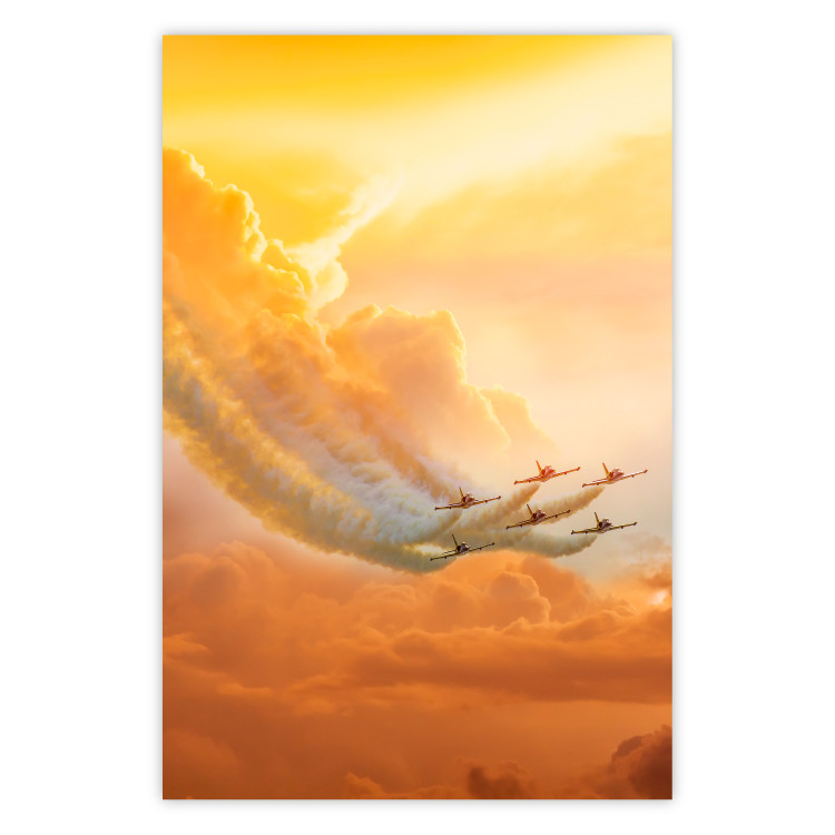 Poster Airplanes in Clouds - Flight amidst thick clouds and orange sky 114378
