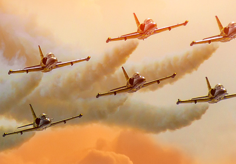 Poster Airplanes in Clouds - Flight amidst thick clouds and orange sky 114378 additionalImage 2
