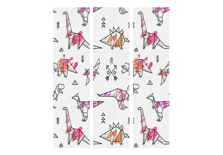 Folding Screen Origami Dinosaurs - fanciful animals delicately painted with color 117378 additionalImage 3