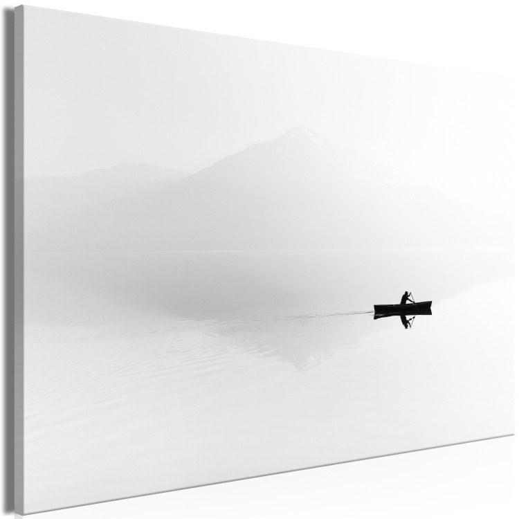 Canvas Art Print Outline of Mountains in Mist (1-part) - Boat Against White Landscape 117578 additionalImage 2