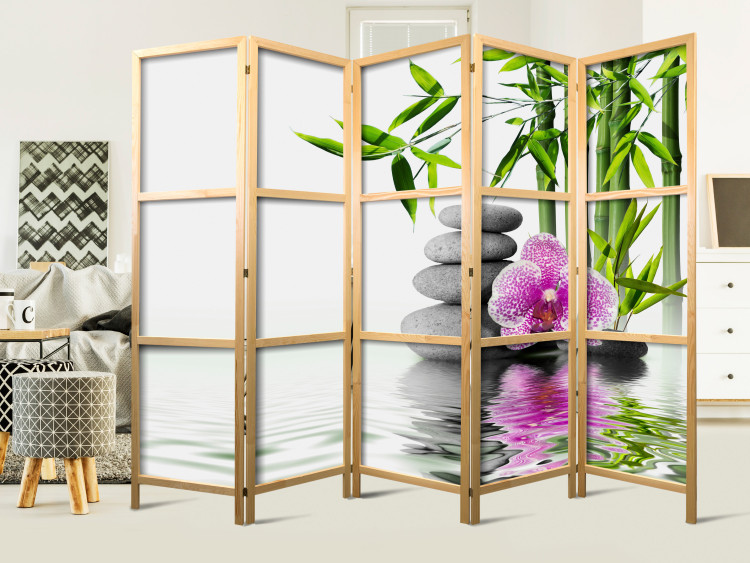 Room Separator Water Garden II - stones and pink flower against a bamboo background in a Zen motif 122678 additionalImage 8