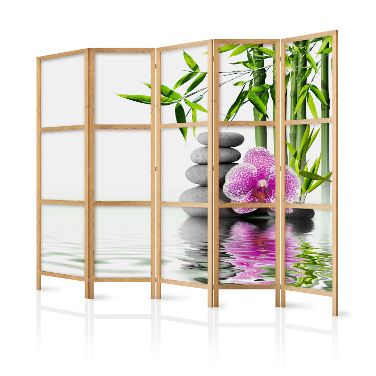 Room Separator Water Garden II - stones and pink flower against a bamboo background in a Zen motif 122678 additionalImage 5