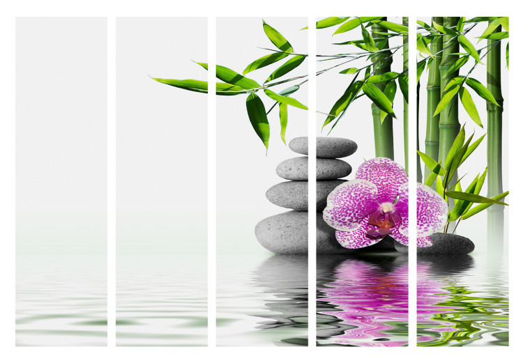 Room Separator Water Garden II - stones and pink flower against a bamboo background in a Zen motif 122678 additionalImage 7
