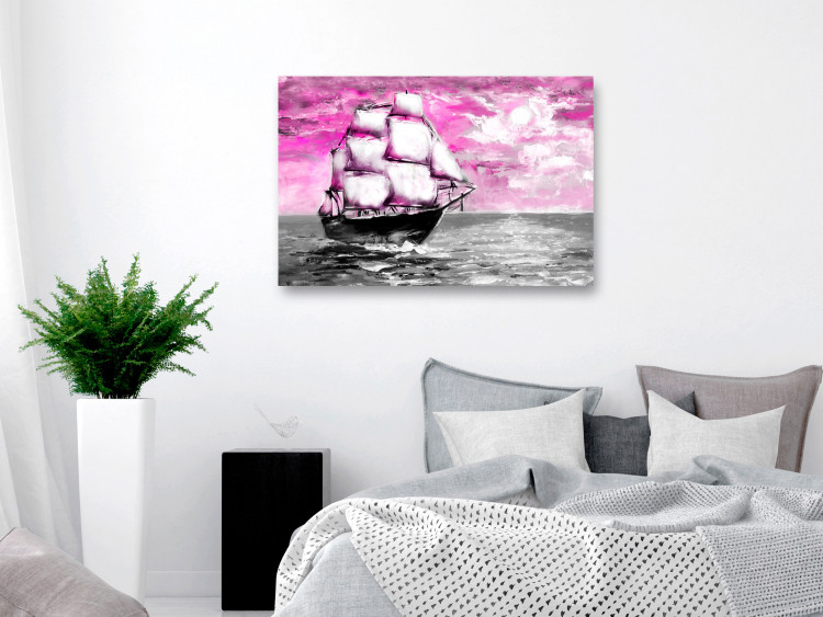 Canvas A sailing ship - seascape with a pink sky and a ship with sails 123378 additionalImage 3