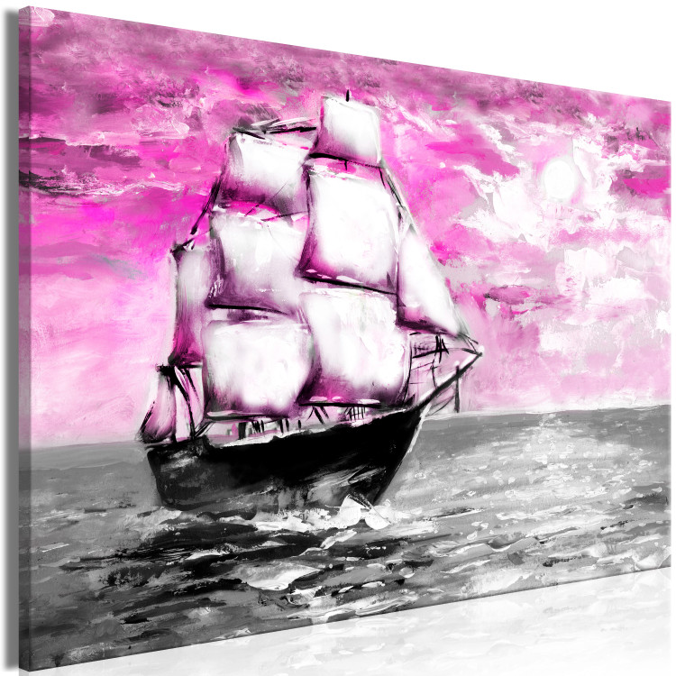 Canvas A sailing ship - seascape with a pink sky and a ship with sails 123378 additionalImage 2