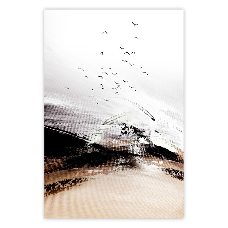 Poster At the Edge of the Forest - artistic landscape with birds in an abstract style 125278