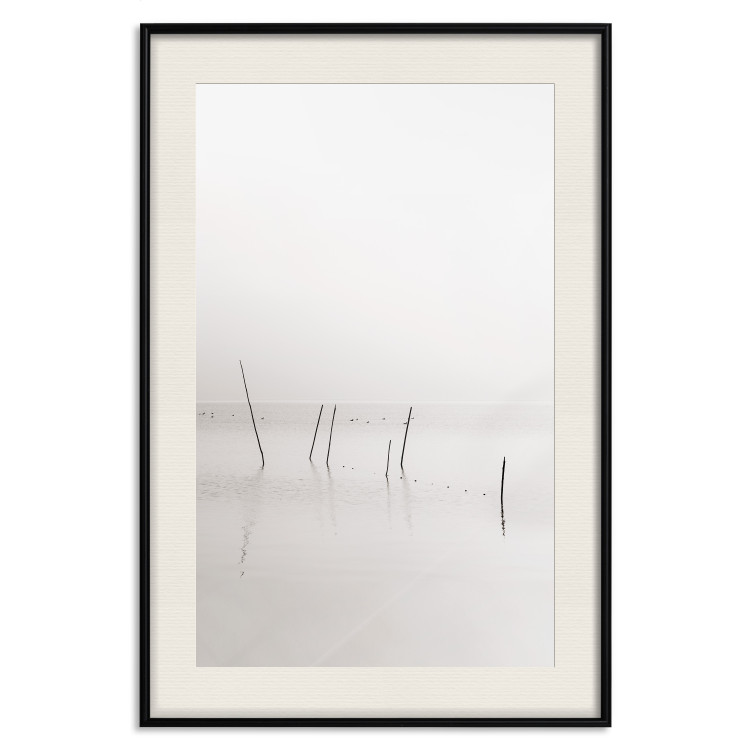 Wall Poster Misty Trail - landscape of sticks protruding from the water on a white background 130378 additionalImage 26