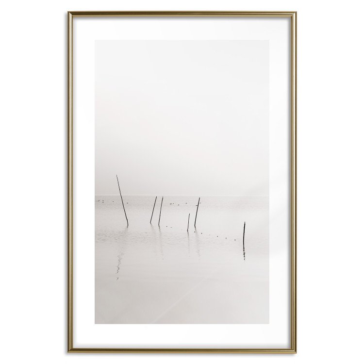 Wall Poster Misty Trail - landscape of sticks protruding from the water on a white background 130378 additionalImage 18