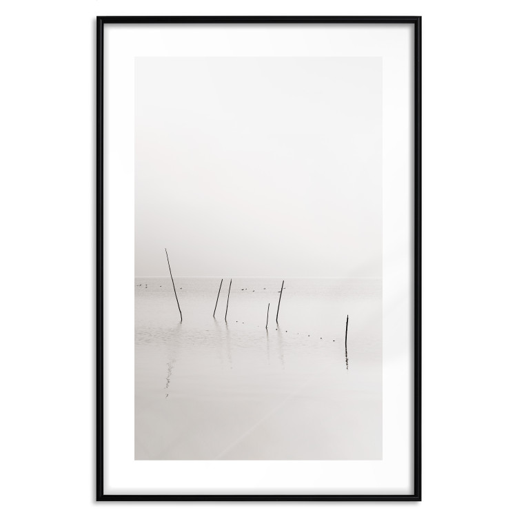 Wall Poster Misty Trail - landscape of sticks protruding from the water on a white background 130378 additionalImage 19
