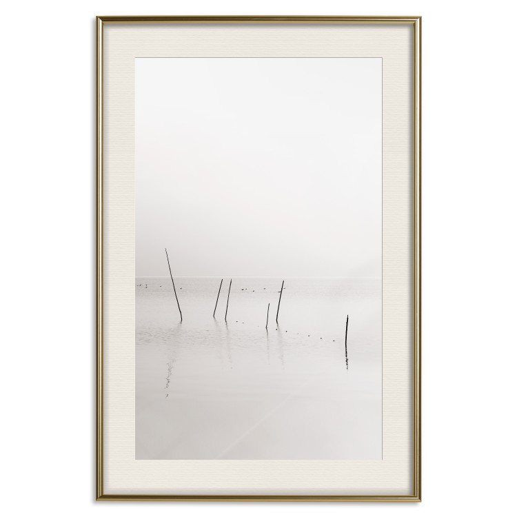 Wall Poster Misty Trail - landscape of sticks protruding from the water on a white background 130378 additionalImage 27