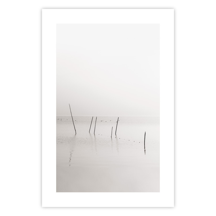 Wall Poster Misty Trail - landscape of sticks protruding from the water on a white background 130378 additionalImage 18