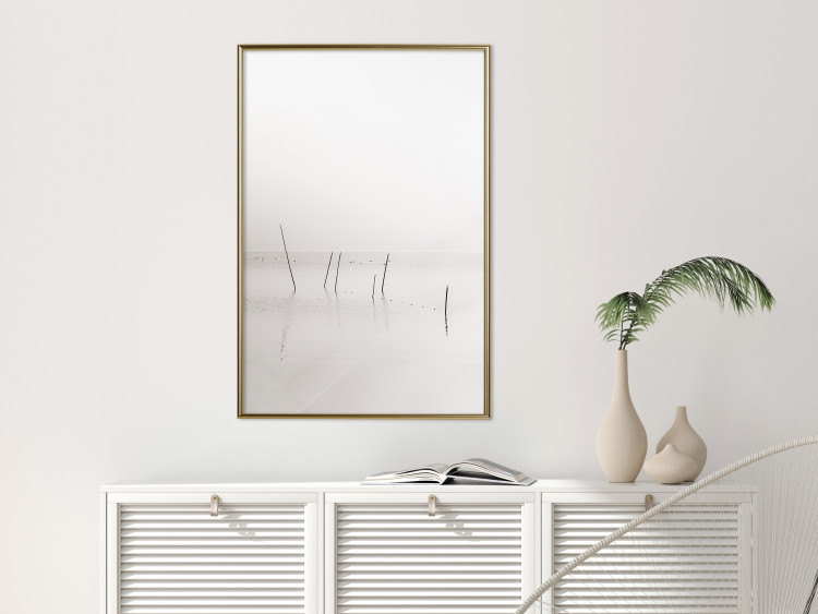 Wall Poster Misty Trail - landscape of sticks protruding from the water on a white background 130378 additionalImage 5