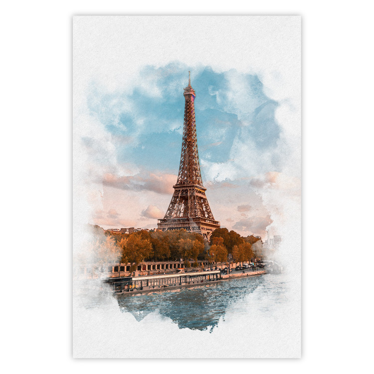 Poster Parisian View - colorful landscape of the Eiffel Tower in watercolor motif 131778