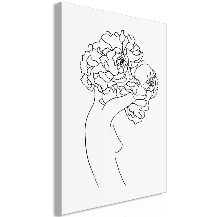 Canvas Print Figure with flower - black-white, linear woman silhouette and flowers 132178 additionalImage 2