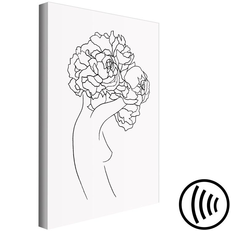 Canvas Print Figure with flower - black-white, linear woman silhouette and flowers 132178 additionalImage 6