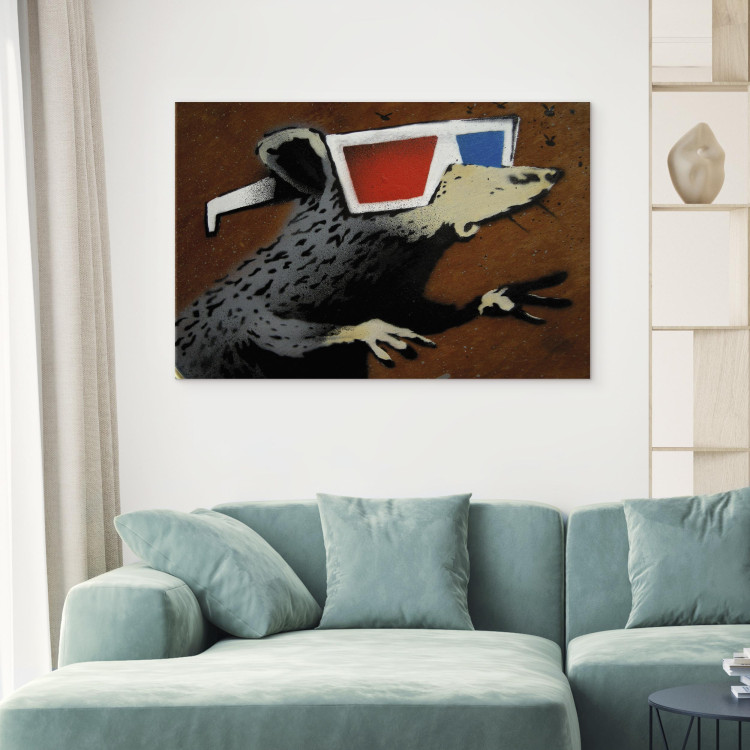 Canvas Art Print Rat in 3D Glasses (Banksy) - street art of a whimsical animal 132478 additionalImage 11