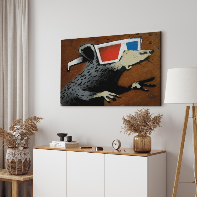 Canvas Art Print Rat in 3D Glasses (Banksy) - street art of a whimsical animal 132478 additionalImage 10