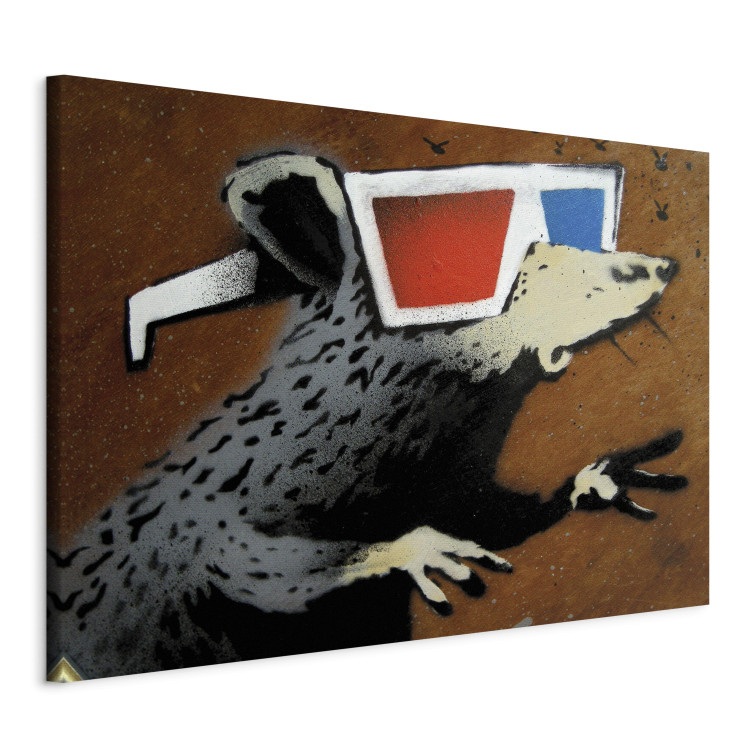 Canvas Art Print Rat in 3D Glasses (Banksy) - street art of a whimsical animal 132478 additionalImage 2