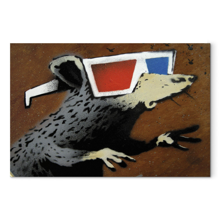 Canvas Art Print Rat in 3D Glasses (Banksy) - street art of a whimsical animal 132478 additionalImage 7