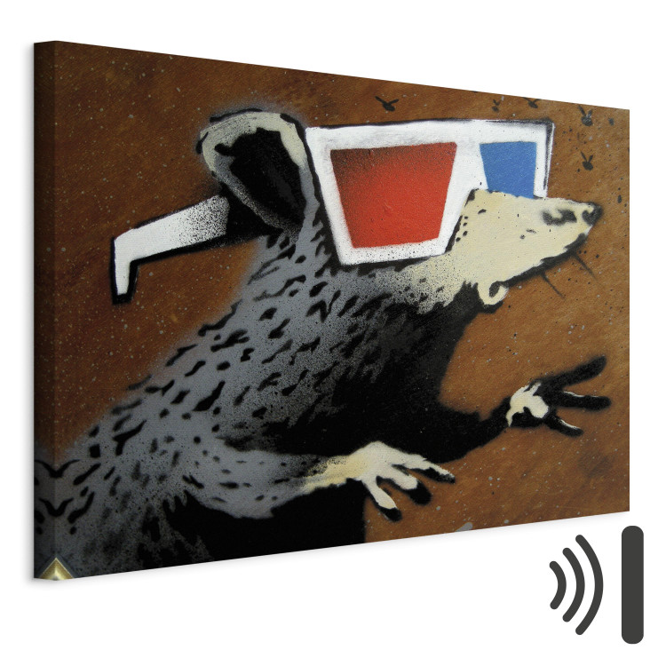 Canvas Art Print Rat in 3D Glasses (Banksy) - street art of a whimsical animal 132478 additionalImage 8