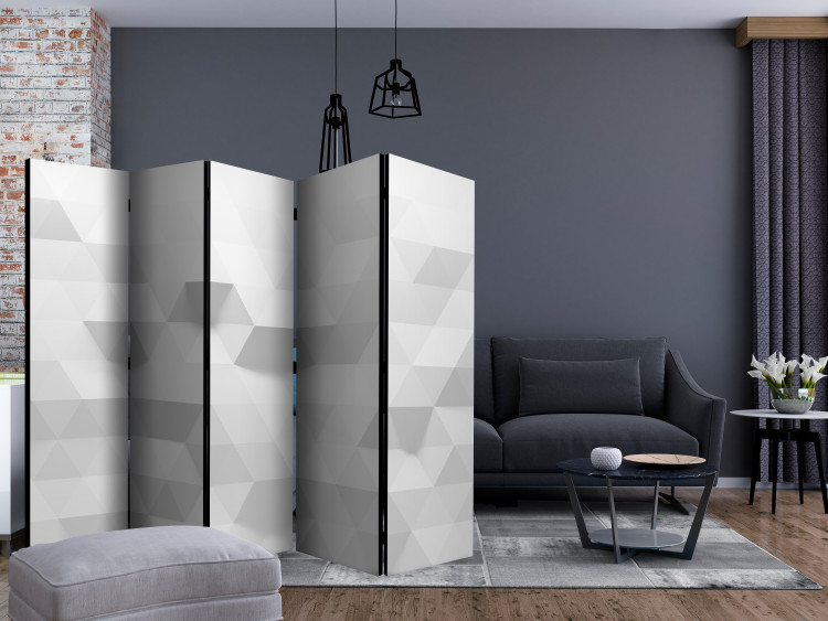 Room Divider Harmony of Triangles II (5-piece) - geometric gray pattern in 3D 132878 additionalImage 4