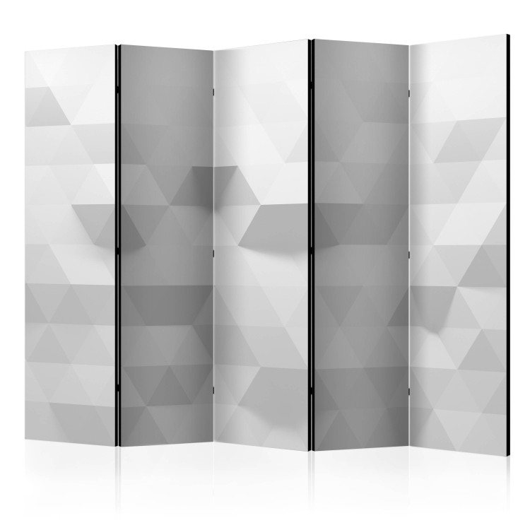 Room Divider Harmony of Triangles II (5-piece) - geometric gray pattern in 3D 132878