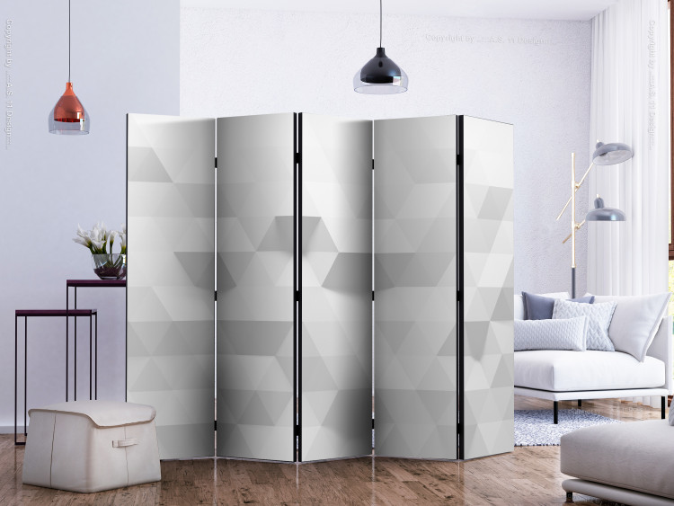 Room Divider Harmony of Triangles II (5-piece) - geometric gray pattern in 3D 132878 additionalImage 2