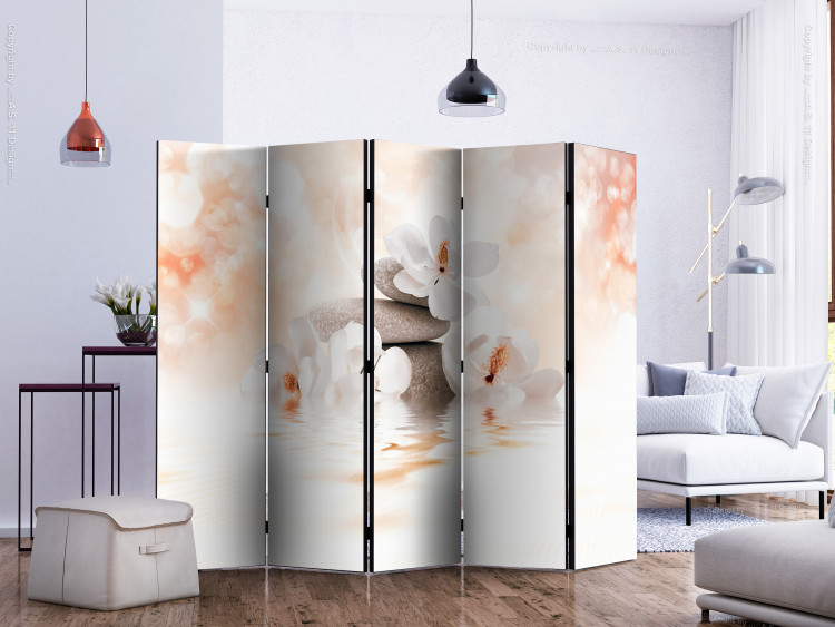 Room Divider Screen Lake of Serenity II - white lilies and gray stones in a zen motif 133778 additionalImage 2