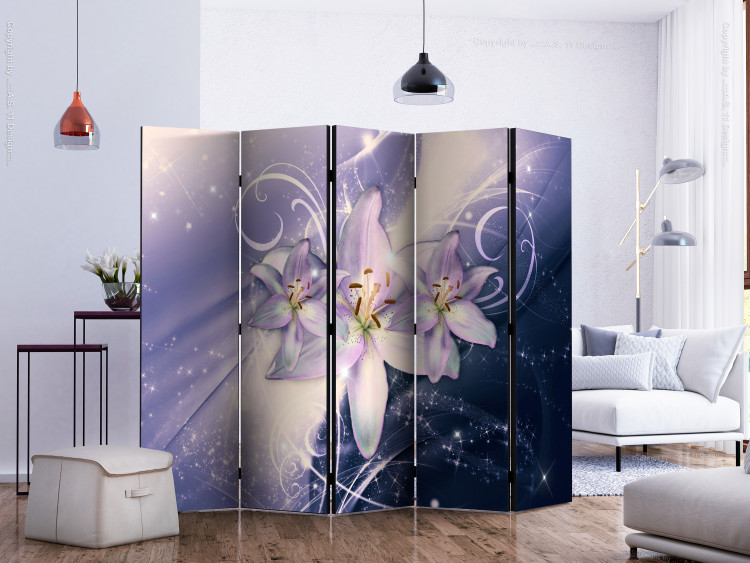 Room Divider Winter Galaxy II - lily flower on abstract purple background 133878 additionalImage 2