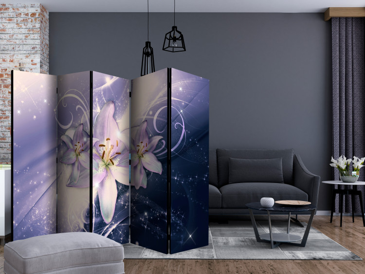 Room Divider Winter Galaxy II - lily flower on abstract purple background 133878 additionalImage 4