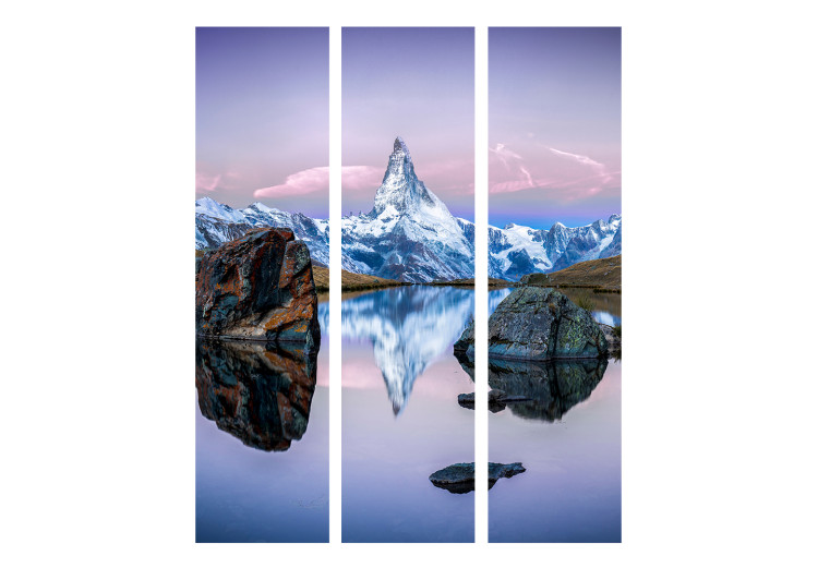 Folding Screen Lonely Mountain - cool lake landscape against a rocky mountain and sky 134078 additionalImage 3