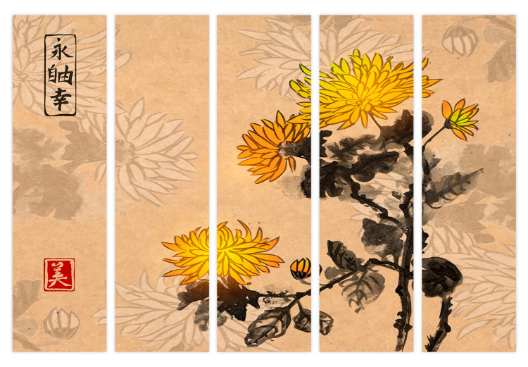 Room Divider Screen Chrysanthemums II (5-piece) - romantic flowers with a paper background 134278 additionalImage 7