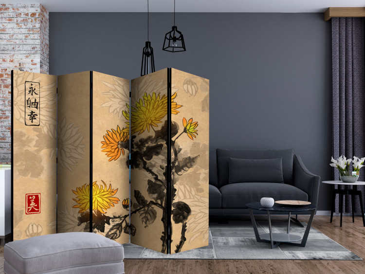 Room Divider Screen Chrysanthemums II (5-piece) - romantic flowers with a paper background 134278 additionalImage 4