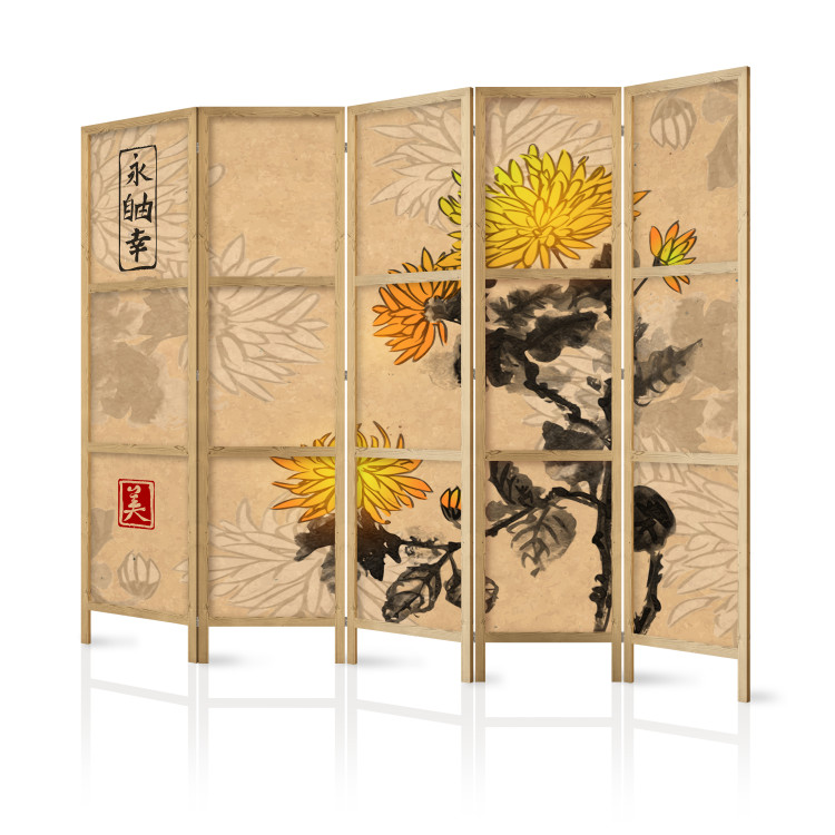 Room Divider Screen Chrysanthemums II (5-piece) - romantic flowers with a paper background 134278 additionalImage 5