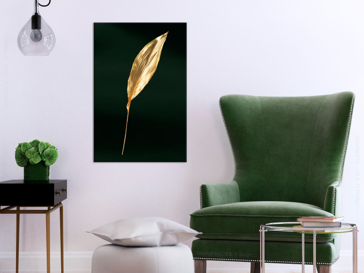 Canvas Gold leaf - Botanical theme on a background of green 135578 additionalImage 3