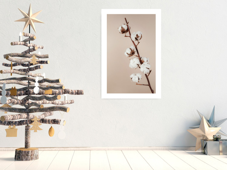Wall Poster Softness of Cotton - plant with soft white flowers on a beige background 137978 additionalImage 8